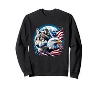 Wolf Bald Eagle American Flag Full Moon New Years Wolf Lover Sweatshirt