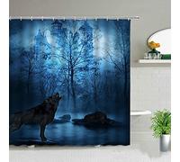 Wolf Bathroom Shower Curtain Set Waterproof Bathroom Curtains Bath Bathtub Polyester Cloth Wild Animal Printed Hanging Curtain -W180xH200cm