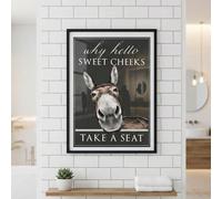 Wolf & Bear Prints Why Hello Sweet Cheeks, Funny Bathroom Decor, Humorous Restroom Art, 50X70Cm Framed Wall Print