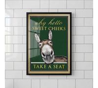 Wolf & Bear Prints Why Hello Sweet Cheeks, Funny Donkey Bathroom 40X50Cm Wall Art Framed