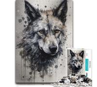 Wolf Beauty Black Ink Illustrated Jigsaw Puzzle for Adults, 300 PCS