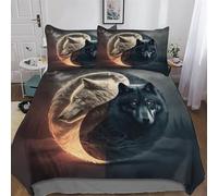 Wolf Bedding Set 3D Print Duvet Cover for Teens Boys And Girls Soft Microfiber with Zipper Closure Comforter Cover 3-Piece Quilt Cover Decorated Double (200x200cm)