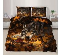 Wolf Bedding Set for Kids Autumn Forest Comforter Cover Set King Size Wild Animals Duvet Cover Bedspread Cover Bedding Collection 3Pcs,No Comforter