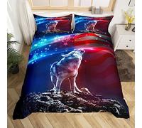 Wolf Bedding Set Kids American Flag Comforter Cover for Boys Girls Galaxy Duvet Cover Breathable Wild Animal Bedspread Cover Decor Wildlife Quilt Cover King