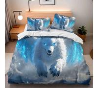 Wolf Bedding Set Single Size, Fantasy Animals Duvet Cover Sets, Microfiber Comfortable 3 Piece With Zipper Fixable Corner Straps 155×220 + 2 Pillowcases 50×75cm