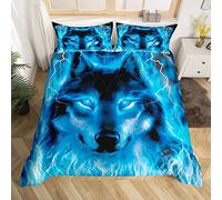 Wolf Bedding Single Kids Teenagers Safari Animal Pattern Duvet Cover Set Cool Wildlife Wildlife Beds Set Glitter Blue Wild Wolf Lightweight Bedclothes Boys Girls Teens Soft Microfiber