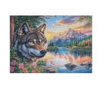 Wolf behind Tree by Lake with Snowy Peaks 300 Piece Jigsaw Puzzle for Adults Snow Day Activity Indoor Fun No Dust Pieces Great Gift for Neighbors 300 PCS