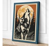 Wolf Beneath the Moon Rustic Canvas Wall Art Print 24x16 Inch