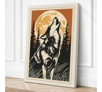 Wolf Beneath the Moon Rustic Canvas Wall Art Print 30x20 Inch