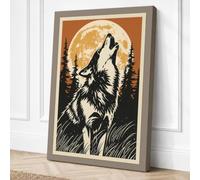 Wolf Beneath the Moon Rustic Canvas Wall Art Print 30x20 Inch