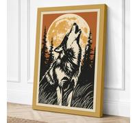 Wolf Beneath the Moon Rustic Canvas Wall Art Print 36x24 Inch