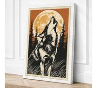 Wolf Beneath the Moon Rustic Canvas Wall Art Print 36x24 Inch