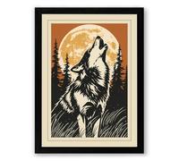 Wolf Beneath the Moon Rustic Framed Wall Art Print A1 (84.1×59.4cm) Black, Wall Decor for Living Room, Bedroom, Office & Home, Ready to Hang, Art Gift