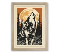 Wolf Beneath the Moon Rustic Framed Wall Art Print A1 (84.1×59.4cm) Oak, Wall Decor for Living Room, Bedroom, Office & Home, Ready to Hang, Art Gift
