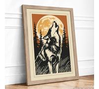 Wolf Beneath the Moon Rustic Framed Wall Art Print A3 (42×29.7cm) Oak, Wall Decor for Living Room, Bedroom, Office & Home, Ready to Hang, Art Gift