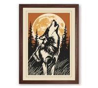Wolf Beneath the Moon Rustic Framed Wall Art Print A3 (42×29.7cm) Walnut, Wall Decor for Living Room, Bedroom, Office & Home, Ready to Hang, Art Gift
