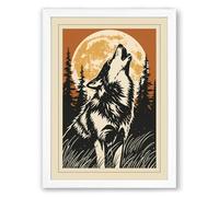 Wolf Beneath the Moon Rustic Framed Wall Art Print A4 (29.7×21cm) White, Wall Decor for Living Room, Bedroom, Office & Home, Ready to Hang, Art Gift