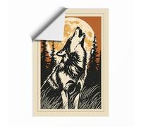 Wolf Beneath the Moon Rustic Unframed Wall Art Print A4 (29.7×21cm), Wall Decor for Living Room, Bedroom, Office & Home, Art Gift
