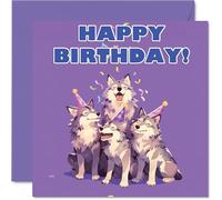 Wolf Birthday Cards for Her Him - Party Animals Pyramid - Happy Birthday Card for Mum Dad Brother Sister Auntie Uncle Cousin Friend Family Colleague 145mm Bday Greeting Cards
