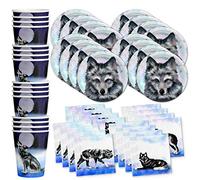 Wolf Birthday Party Supplies Set Plates Napkins Cups Tableware Kit for 16
