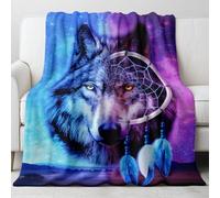 Wolf Blanket for Men, Soft Flannel Plush Throw for Adults, Teens, Sons, Brothers, Best Friends, Coworkers, 50 x 60 Inches, Cozy Wolf Design Gift