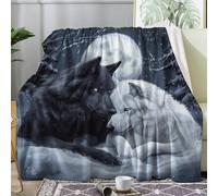 Wolf Blanket King Size, Black White Fleece Throw Blanket for Bed Sofa Couch, Soft Cozy Flannel, Large 200x240 cm, Decor & Gifts (Y291)