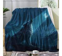 Wolf Blanket Super King Size, Blue Fleece Throw Blanket for Bed Sofa Couch, Soft Cozy Flannel, Extra Large 230x270 cm, Decor & Gifts (B87)