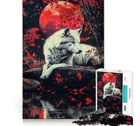 Wolf Blood Moon Jigsaw for Teenagers1000 Pieces Mind Skill Play Laser Cut for Flawless Fit Quiet Time Mind Exercise at Home (50x75cm)