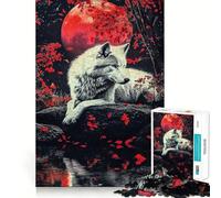 Wolf Blood Moon Jigsaw Puzzle 1000 Piece Cognitive Fun Play Precise Interlock Structure Bonding Activity for Loved Ones (38x26cm)