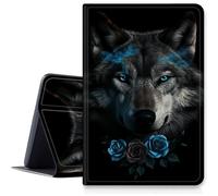 Wolf Blue Rose Case for iPad Air 3rd Gen 2019/iPad Pro 10.5" 2017, Shockproof PU Leather Folding Adjustable Stand Case with Auto Sleep/Wake for iPad Air 3rd Generation 10.5 inch 2019