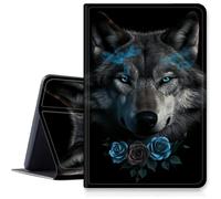 Wolf Blue Rose Case for iPad Pro 13 inch M4 2024, Shockproof PU Leather Folding Adjustable Stand Case with Auto Sleep/Wake for 13" iPad Pro M4 2024