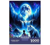 Wolf Boy Moon 1000 Piece Classic Jigsaw Puzzle Nocturnal Kinship Jigsaw Puzzle Bundle Sturdy Cardboard DIY Fun Challenging Family Game Beautiful Decor Kids 52x38cm/1000pcs