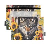 Wolf Breaking Through The Wall Flower Pencil case Binder pouching 3 Ringing with Clear Window Ringing Pencil case Big Capacity Binder 3 for Storing School Office Supplies Multicolored 2 PCS