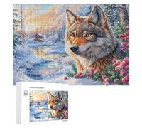 Wolf by Mountain Stream at Sunset 300 Piece Jigsaw Puzzle for Adults Tabletop Entertainment Focus Improvement Gift for Hobby Lovers 300 PCS