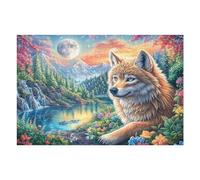 Wolf by Waterfall in Starry Mountain Night 1000 Pc DIY Jigsaw Puzzle Puzzles for Adults Teens Hard Challenging Team Building Stress Reducing Autumn Rigid Cardboard 1000 PCS