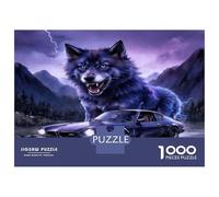 Wolf Car Mountain 1000 Pieces Jigsaw Puzzle Bundle Rebel Beast Power Jigsaw Puzzle Extra-Thick Cardboard Jigsaw Puzzle Collector Mind Relaxation Office Break Travel 52x38cm/1000pcs