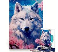 Wolf Cherry Blossom 1000-piece Jigsaw Puzzles Think Exercise Game Tight Interlock No Gaps Interactive Brain Challenge for Home (50x75cm)