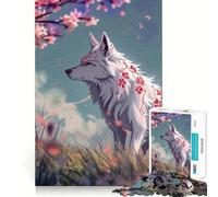 Wolf Cherry Blossom Animal 1000-piece Jigsaw Puzzles Brain Fun Training Seamless Fit Precise Pieces Fascinating Hobby for Idle Moments (38x52cm)