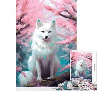 Wolf Cherry Blossom Jigsaw Puzzles 1000 Pieces for Adults Peaceful Calm Stress Relief Mindful Peaceful Leisure Game (50X75cm)