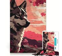 Wolf Cherry Blossom Landscape 1000 Pieces Puzzles for Adults Mind Exercise Play Precision Cut Smooth Edges Relaxing Indoor Group Activity (50x75cm)