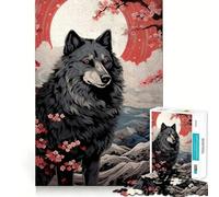 Wolf Cherry Blossoms Moon Jigsaw Puzzle 1000 Piece Mind Train Fun Burr Free Clean Cut Pieces Absorbing Activity for Quiet Nights (38x26cm)