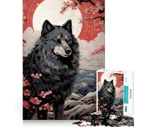 Wolf Cherry Blossoms Moon Jigsaw Puzzles 1000 Mind Skill Play Premium Laser Cut Quality Quiet Time Mind Exercise at Home (38x52cm)