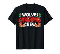 Wolf Christmas Crew Santa Hat Xmas Lights Wolves Christmas T-Shirt