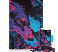 Wolf Colorful Animal Jigsaw Puzzle 1000 Piece Mind Train Fun Burr Free Clean Cut Pieces Absorbing Activity for Quiet Nights (50x75cm)