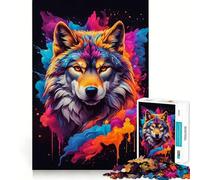 Wolf Colorful Jigsaw Puzzle 1000 Piece Mental Fun Game No Gap Tight Fitting Design for Family Gatherings (50x75cm)