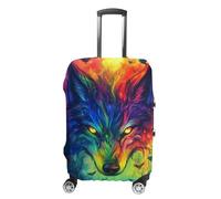 Wolf Colorful Moon Printed Luggage Cover Washable Suitcase Protector Fits 19-32 Inch Funny Travel Accessories