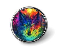 Wolf Colorful Moon Round Metal Brooches 1 Inch Decorative Badges Exquisite Decorations Pins for Clothing