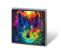 Wolf Colorful Moon Square Metal Badge Printed Brooches Cute Button Decorations Pins for Backpack Clothing