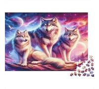 Wolf Colourful Three Wolves in Blooms 1000 Pcs Puzzle Adults And Children Beautifully Illustrated 38x26cm/1000pcs
