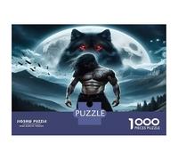 Wolf Colourful Wolf & Figure Under Moon 1000 Pcs Adult Jigsaws Classic Educational Games Brain Development 38x26cm/1000pcs